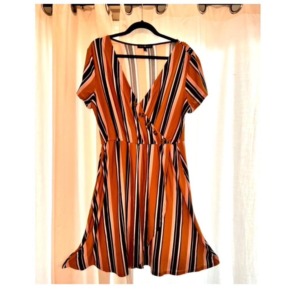 Derek Heart Plus multi-colored striped skater dress, size 1X.